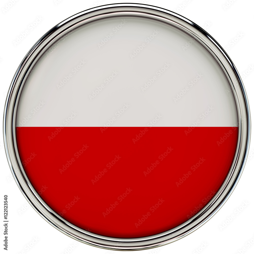 Republic of poland Flag Glossy Button/icon (3d rendering).