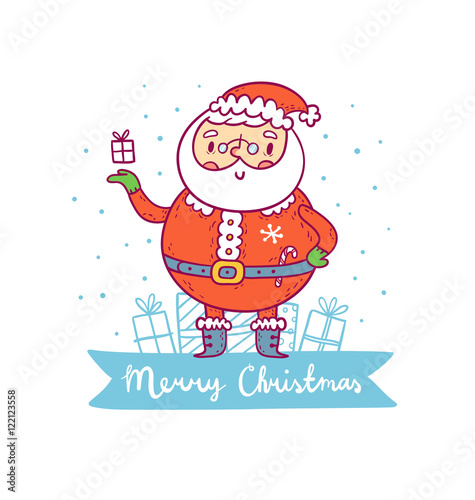 Santa Claus christmas greetings with presents on a background