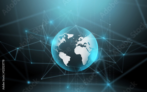 earth globe hologram with network connections