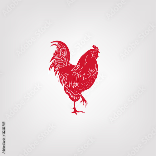 Vector image of an cock on white background. Silhouette of red cock