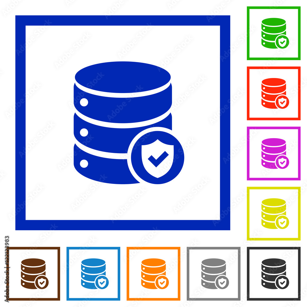 Database protected framed flat icons Database protected framed flat icons