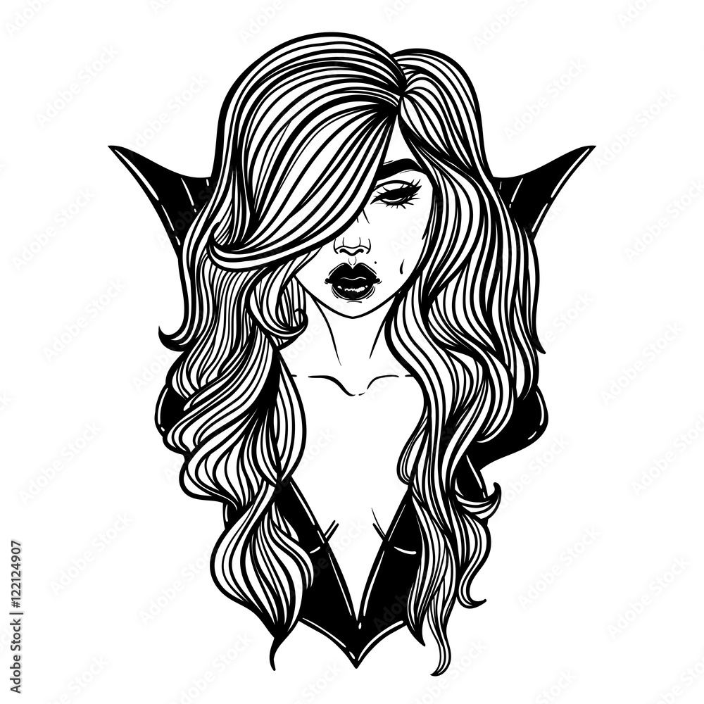 Vampire Girl Line Art. Hand drawn vector illustration. Black line on white background. Cartoon style. Could be used as design for coloring book or as part of Halloween decor. Vampire Girl Line Art. Hand drawn vector illustration. Black line on white background. Cartoon style. Could be used as design for coloring book or as part of Halloween decor.