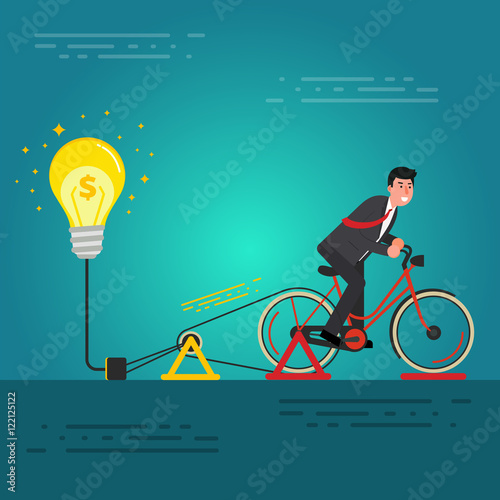 Fotografija Young businessman or broker riding bicycle on a dynamo generator