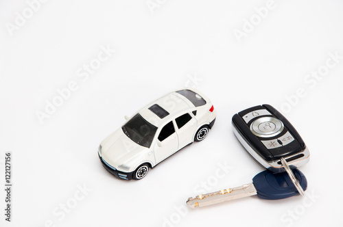 Toy Car with keys close up macro. Concept idea of purchase or sale of the car