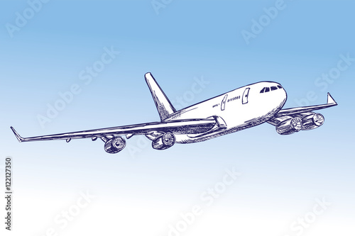 airliner, aircraft hand drawn vector llustration sketch