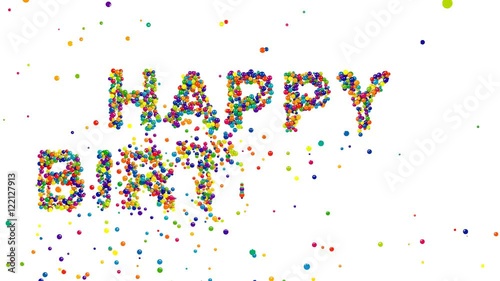 Colorful creative Happy Birthday card design with vivid multicolored text in the colors of the spectrum formed of densely packed balls isolated on white with copy space for your greeting