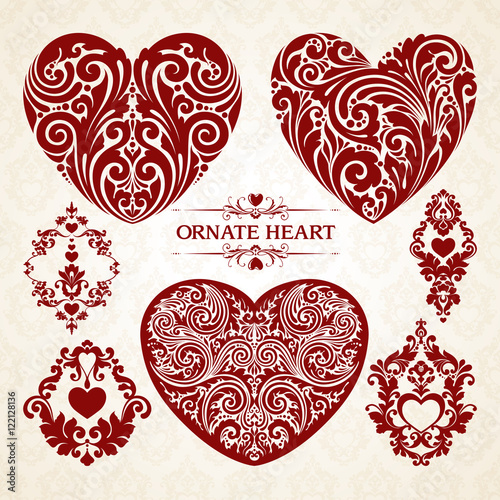 Vector set ornamental decorative heart design element