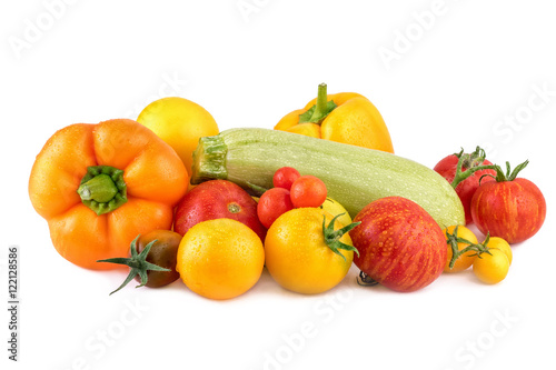 Colorful vegetables on white background. Fresh vegetable as cooking ingredients.