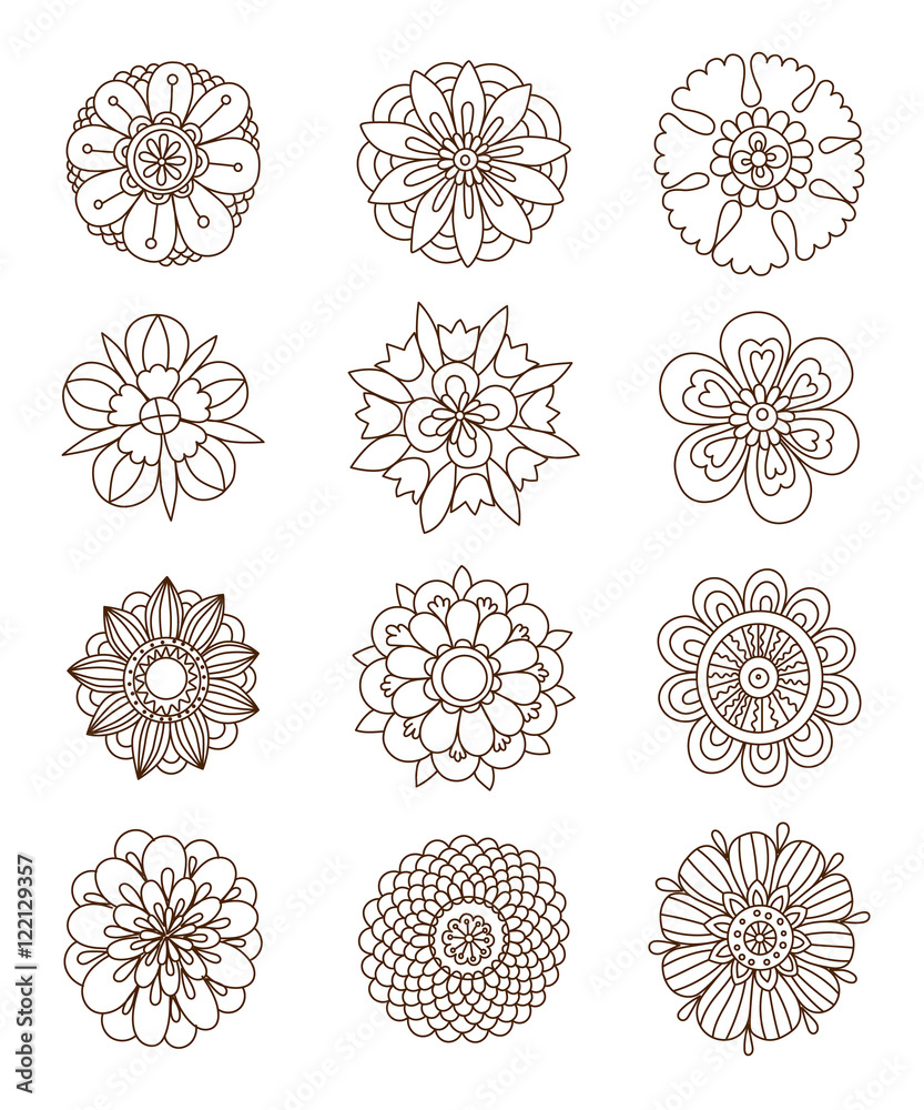 Set of mehndi flower pattern for henna drawing and tattoo. decoration in  ethnic oriental, indian style. | CanStock