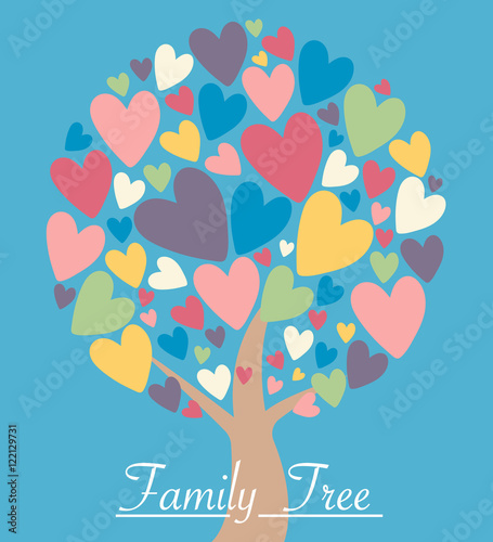 Family heart tree with colorful leaves. Love tree with colorful heart leaves. Vector illustration