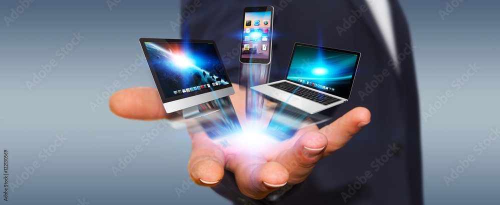 Businessman holding tech device in his hand Businessman holding tech device in his hand