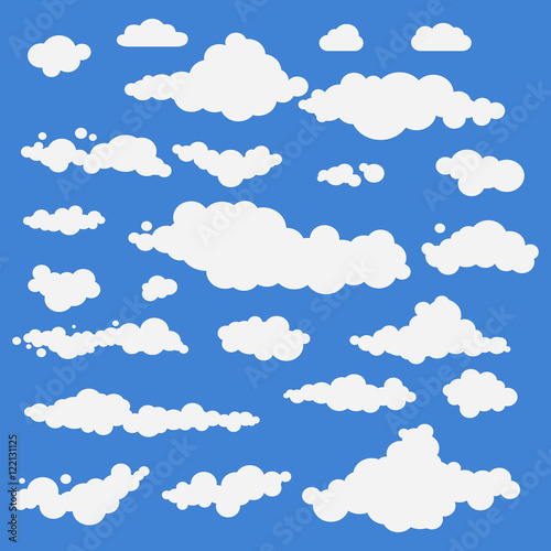 Vector illustration of clouds collection set blue