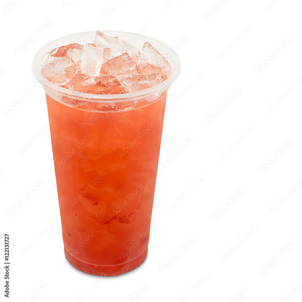 ice green tea with strawberry fruit in takeaway glass isolated o ice green tea with strawberry fruit in takeaway glass isolated o