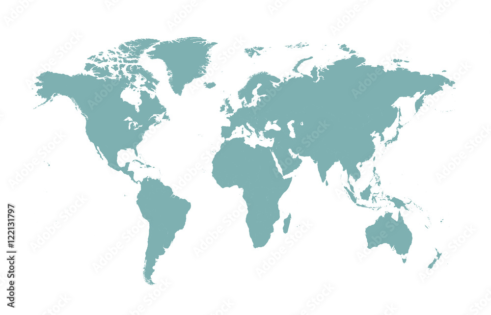 world map blue with borders flat design