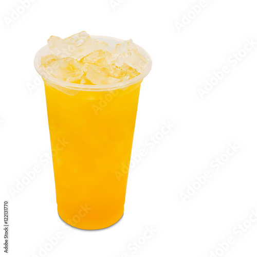 ice tea peach in glass isolated on white background with clippin