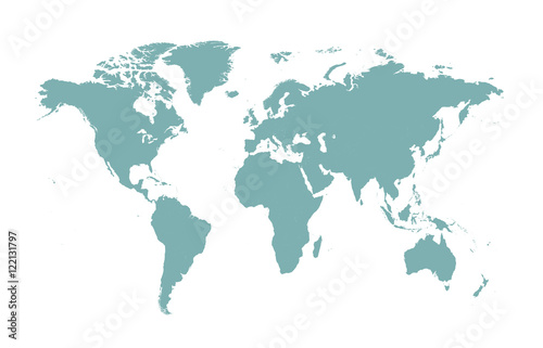 world map blue with borders flat design