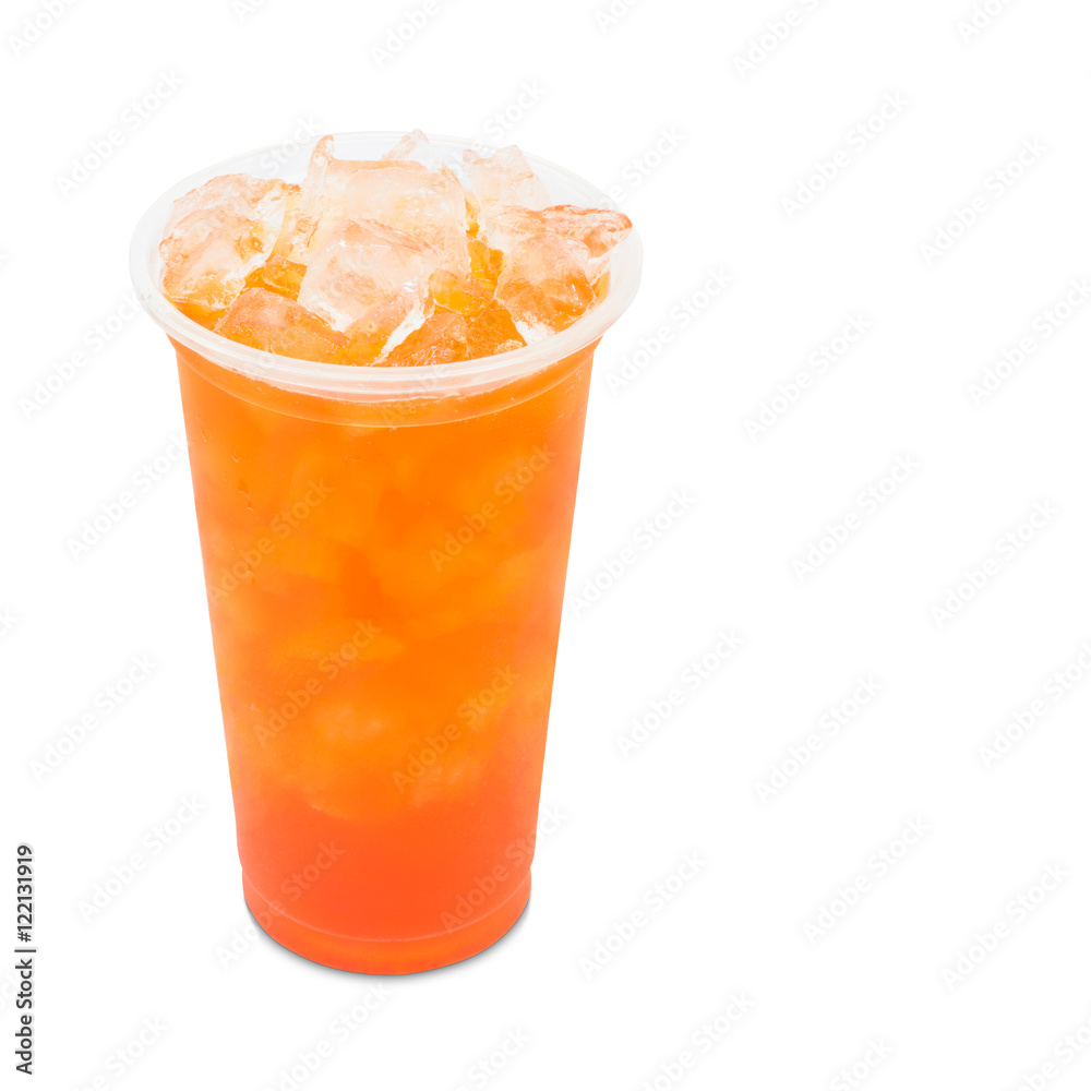 ice tea red plum in takeaway glass isolated on white background ice tea red plum in takeaway glass isolated on white background