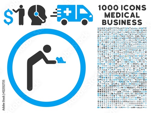 Servant icon with 1000 medical commercial gray and blue vector pictographs. Design style is flat bicolor symbols, white background.