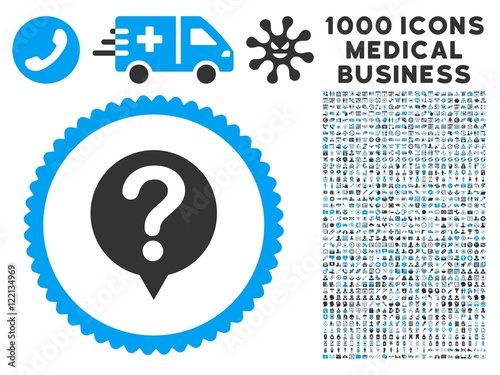 Status icon with 1000 medical commercial gray and blue vector pictographs. Design style is flat bicolor symbols, white background.