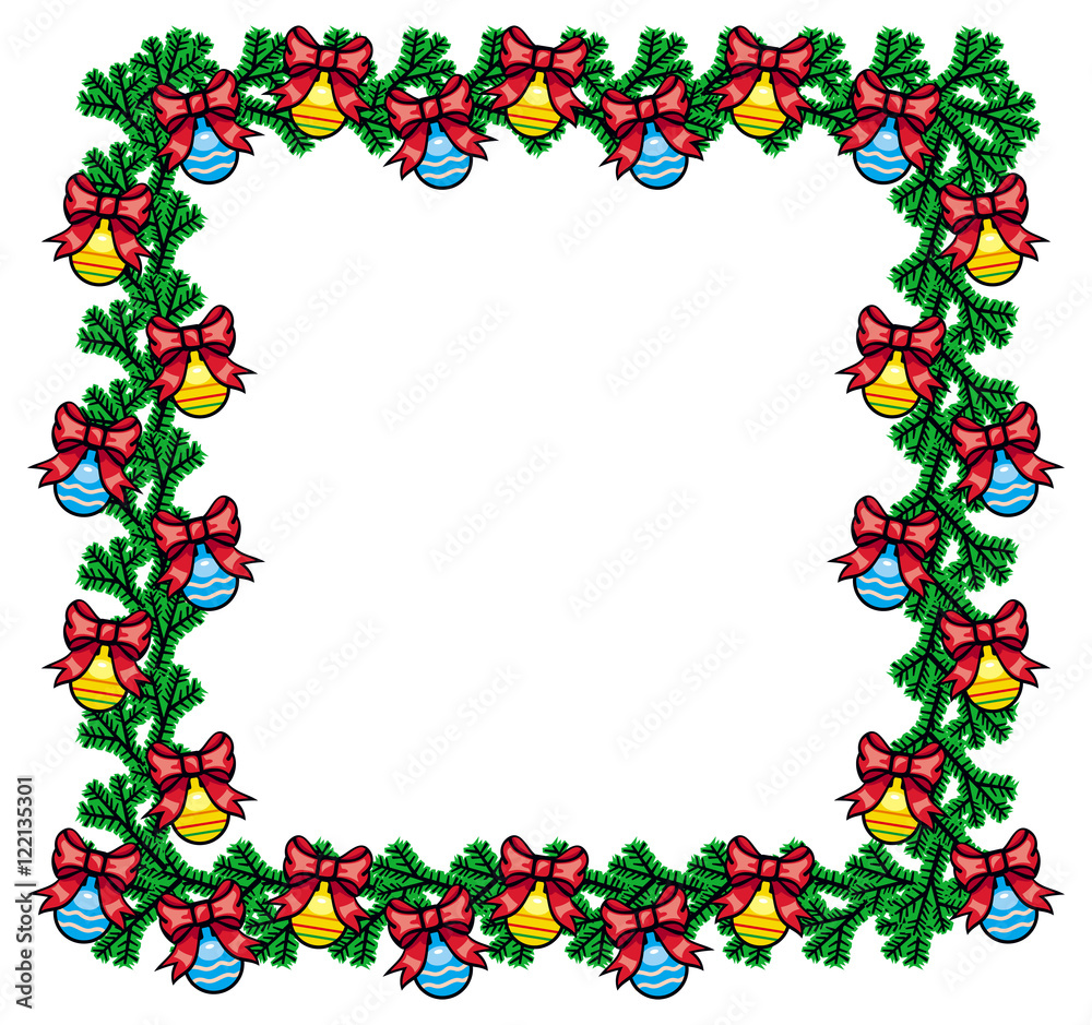 Square frame with New Year balls. Vector clip art.
