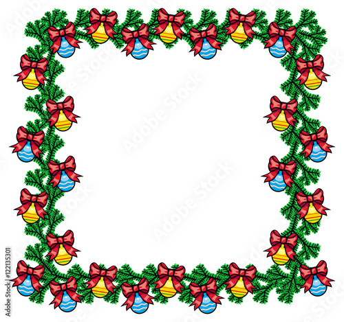 Square frame with New Year balls. Vector clip art.