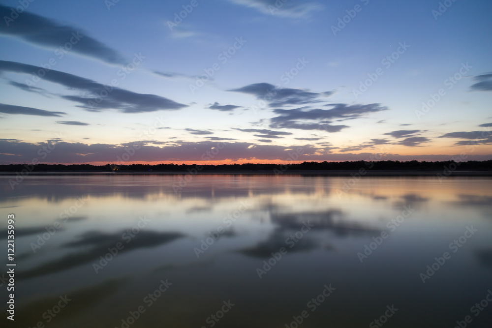 a beautiful sunset on the lake