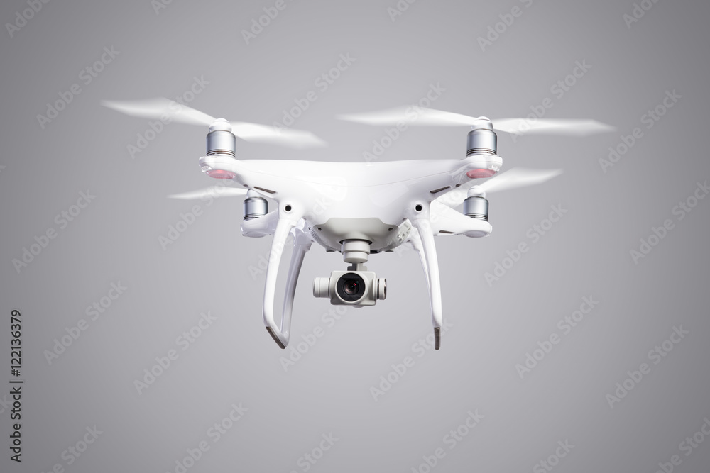 Flying helicopter drone with camera. Studio shot. Stock Photo | Adobe Stock