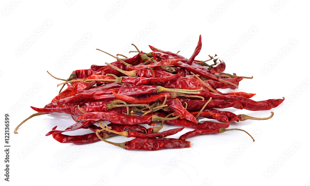 Fototapeta premium Dried red hot peppers, chilli isolated on white