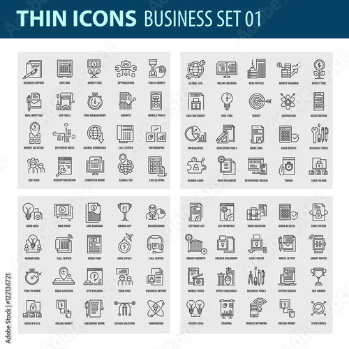 Modern thin line icons set for business