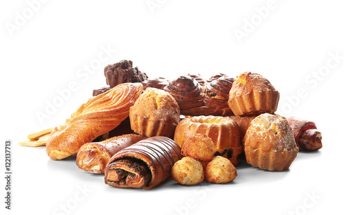 Canvas-taulu Assortment of sweet tasty pastries isolated on white