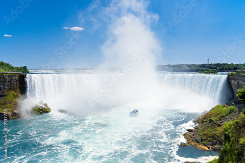 Fototapeta Naklejka Na Ścianę i Meble -  Touristic boat on Niagara falls. Horseshoe waterfall Canada side