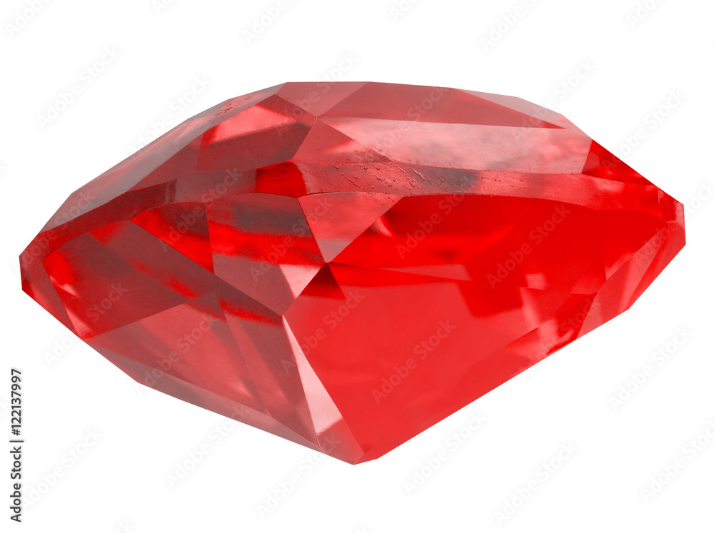 red transparent ruby side view on white red transparent ruby side view on white