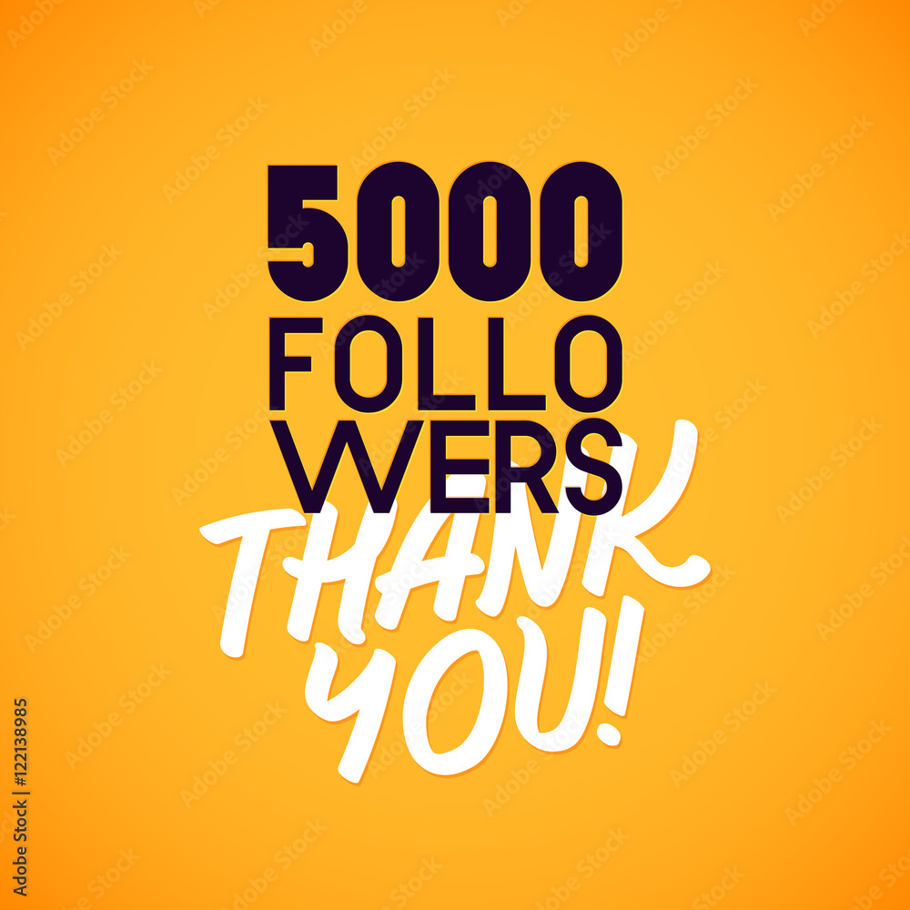 Vector thanks design template for network friends and followers. Thank you 5000 followers card. Image for Social Networks. Web user celebrates a large number of subscribers or followers.