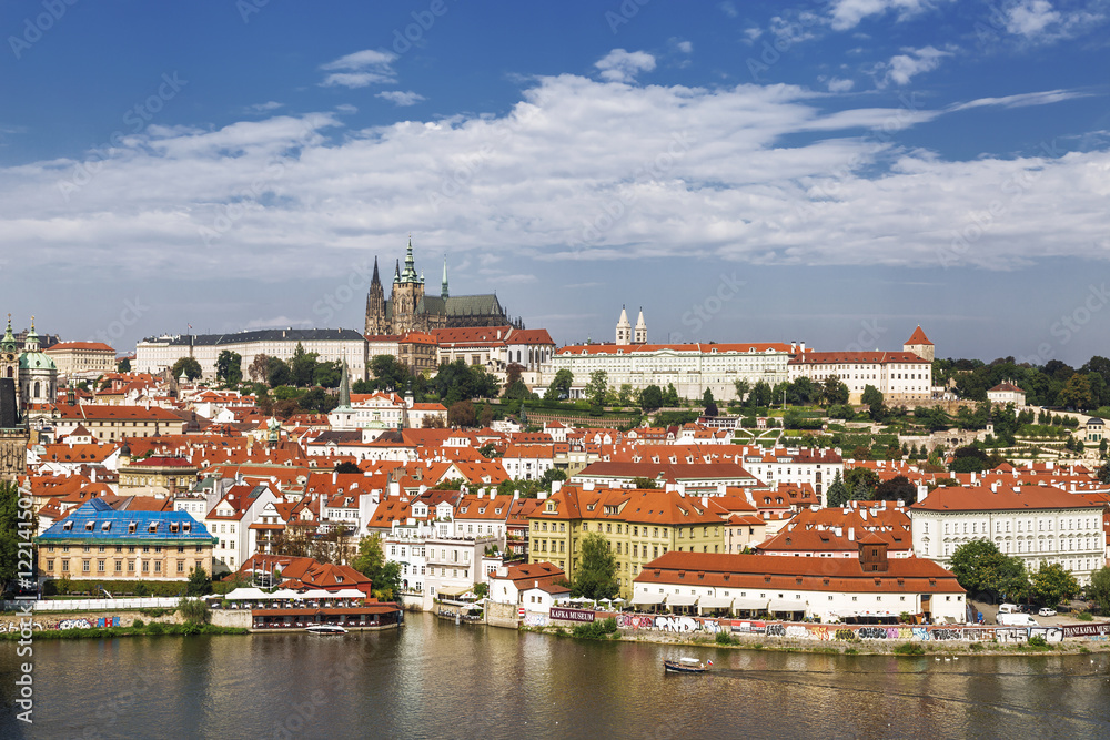 PRAGUE, CZECH Republic - SEPTEMBER 07, 2014:: top View on Hradcany and Vltava river, Prague, Czech Republic