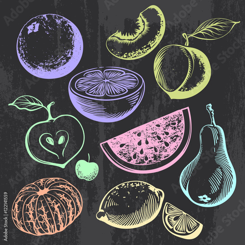 Multicolored Hand-drawn Contours of different Fruits