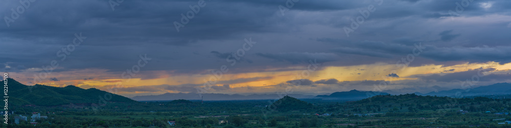 Panoramic viewpoint on the hill in twilight where Chao Mae Tubtim Thong Shrine located above Pranburi river , Pran Buri District, Prachuap Khiri Khan , Thailand
