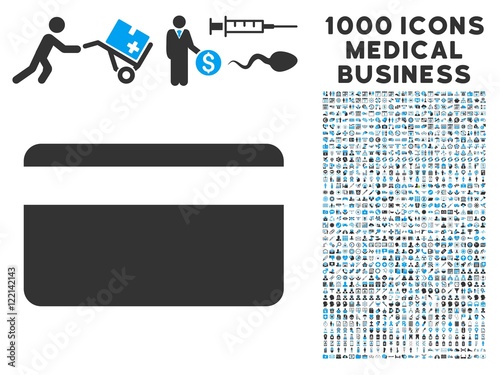 Plastic Card icon with 1000 medical business gray and blue vector pictographs. Collection style is flat bicolor symbols, white background.