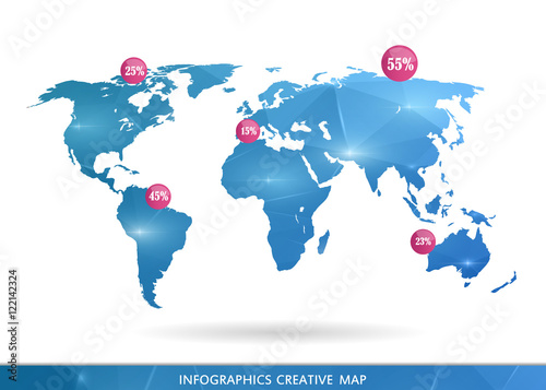 Abstract creative concept vector map of the world for Web and Mobile Applications isolated on background. Vector illustration, creative template design, Business software and social media, origami.