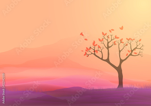 Autumn Tree Landscape - Vector Illustration