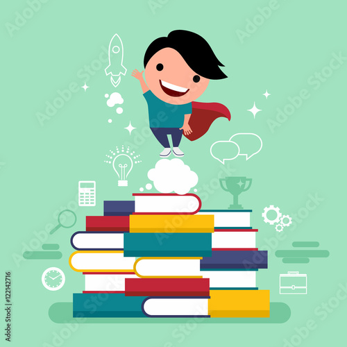 Flat design vector illustration concept of value education, knowledge, steps for successful careers, personal development