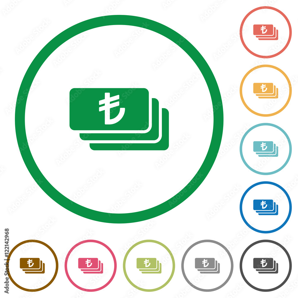 Turkish Lira banknotes outlined flat icons Turkish Lira banknotes outlined flat icons