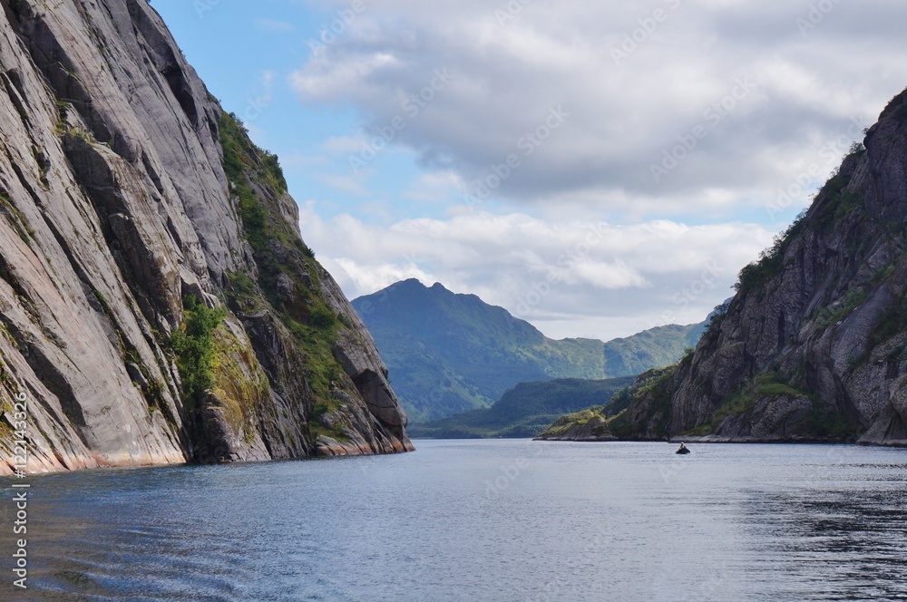 The Trollfjord (Trollfjorden) in the Lofoten Islands, Norway