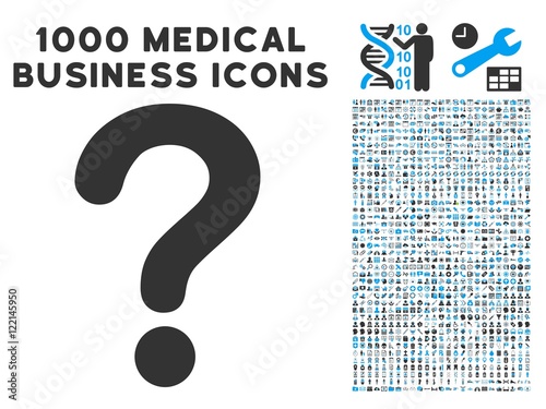 Question icon with 1000 medical business gray and blue vector pictograms. Clipart style is flat bicolor symbols, white background.