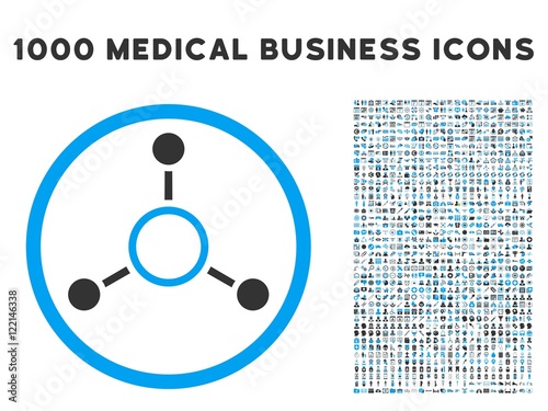 Radial Structure icon with 1000 medical commercial gray and blue vector pictograms. Design style is flat bicolor symbols, white background.