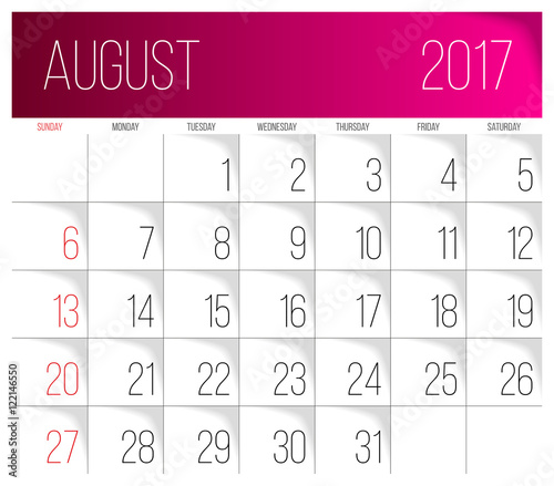August 2017 calendar template