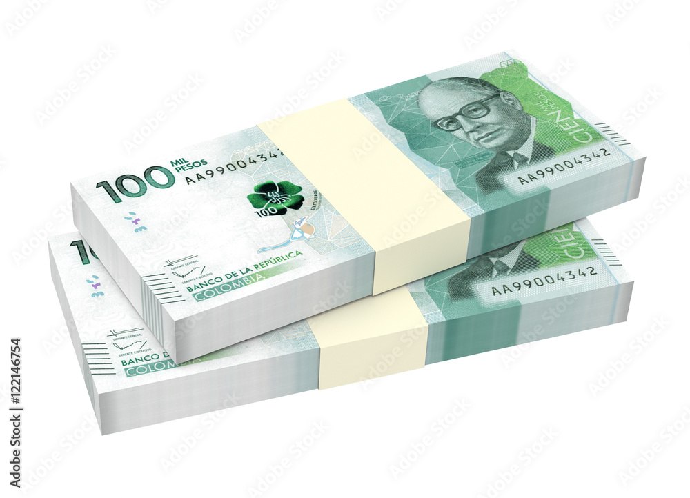 Colombian pesos bills isolated on white background. 3D illustration. Colombian pesos bills isolated on white background. 3D illustration.