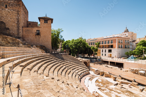 Fotografie Sunny view of ancient amphitheater Teatro Romano de Malaga,  Malaga, Andalusia province, Spain