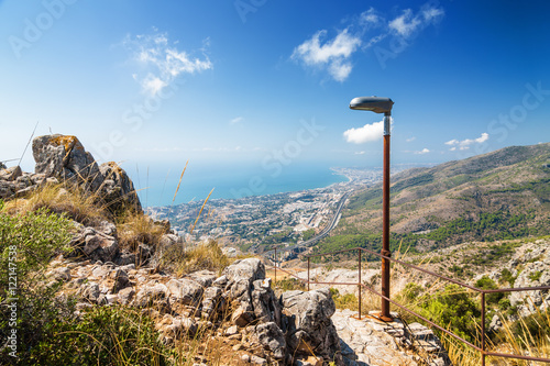 Sunny view of Costa del Sol from the top of Calamorro mountain, Benalmadena, Andalusia province, Spain. photo