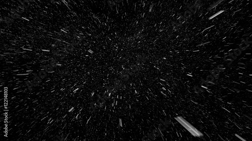 Falling snowflakes towards on black background, matte, wide angle,seamless animation, perfect for digital composition