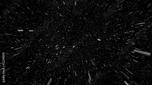 Falling snowflakes towards on black background, matte, wide angle,seamless animation, perfect for digital composition